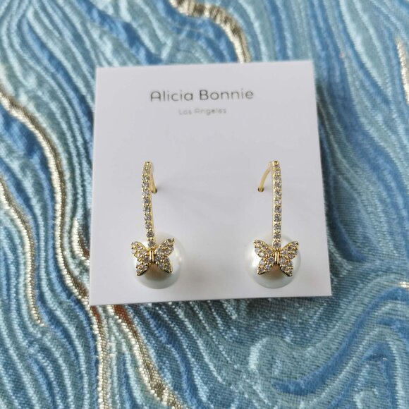 Alicia Bonnie Jewelry - Alicia Bonnie Fluttering Wonder Gold Pearl White Crystal Drop Earrings. NWT